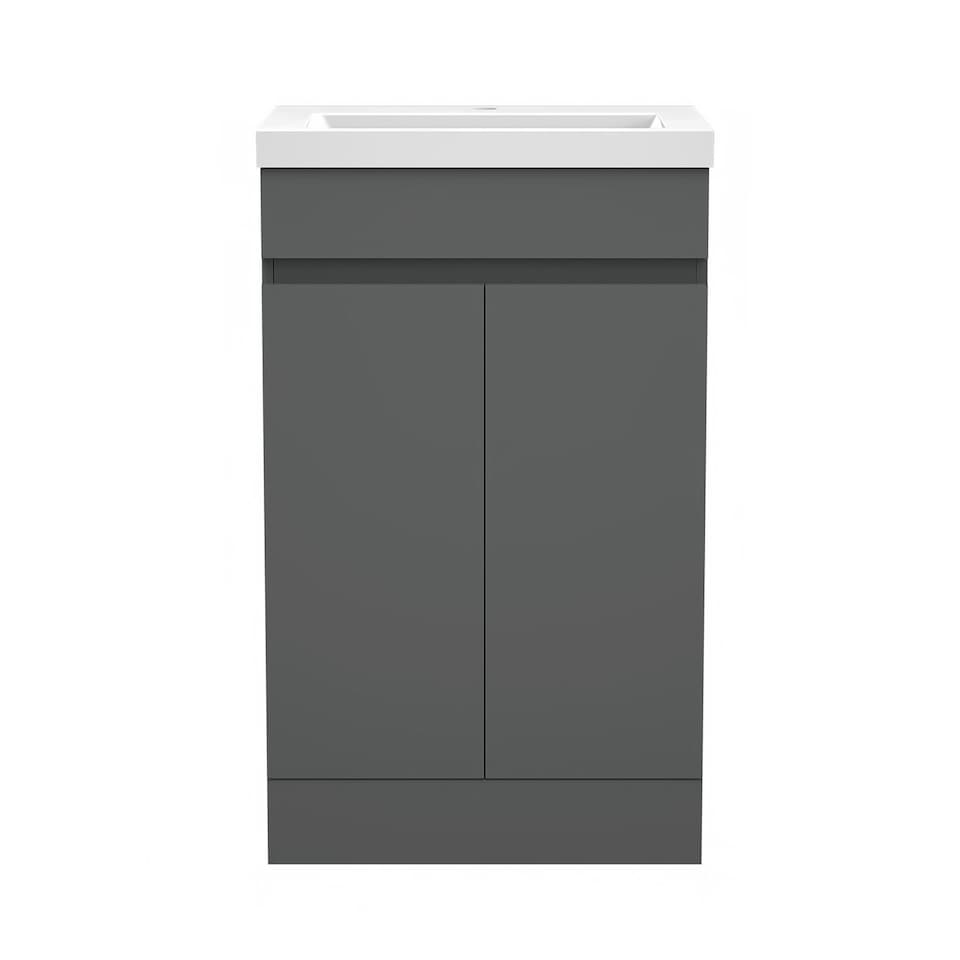image 1 of AICA 500mm Matte Anthracite Bathroom Vanity Unit With Basin Double Door Floor Standing Design Flat Packed