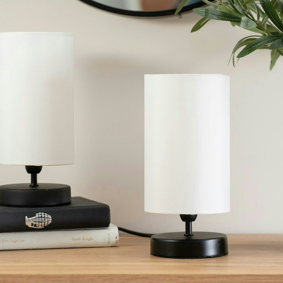 image 1 of ValueLights Francis Black Touch Table Lamps White Shades & Bulbs