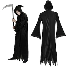 Grim Reaper Costume - Long Cape with Hood Black | S