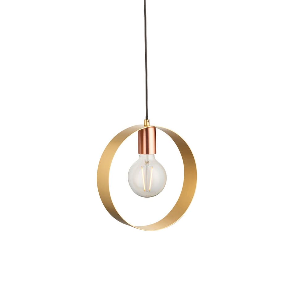 image 1 of Hoop Single Pendant Ceiling Lamp, Brushed Brass, Nickel, Copper Plate