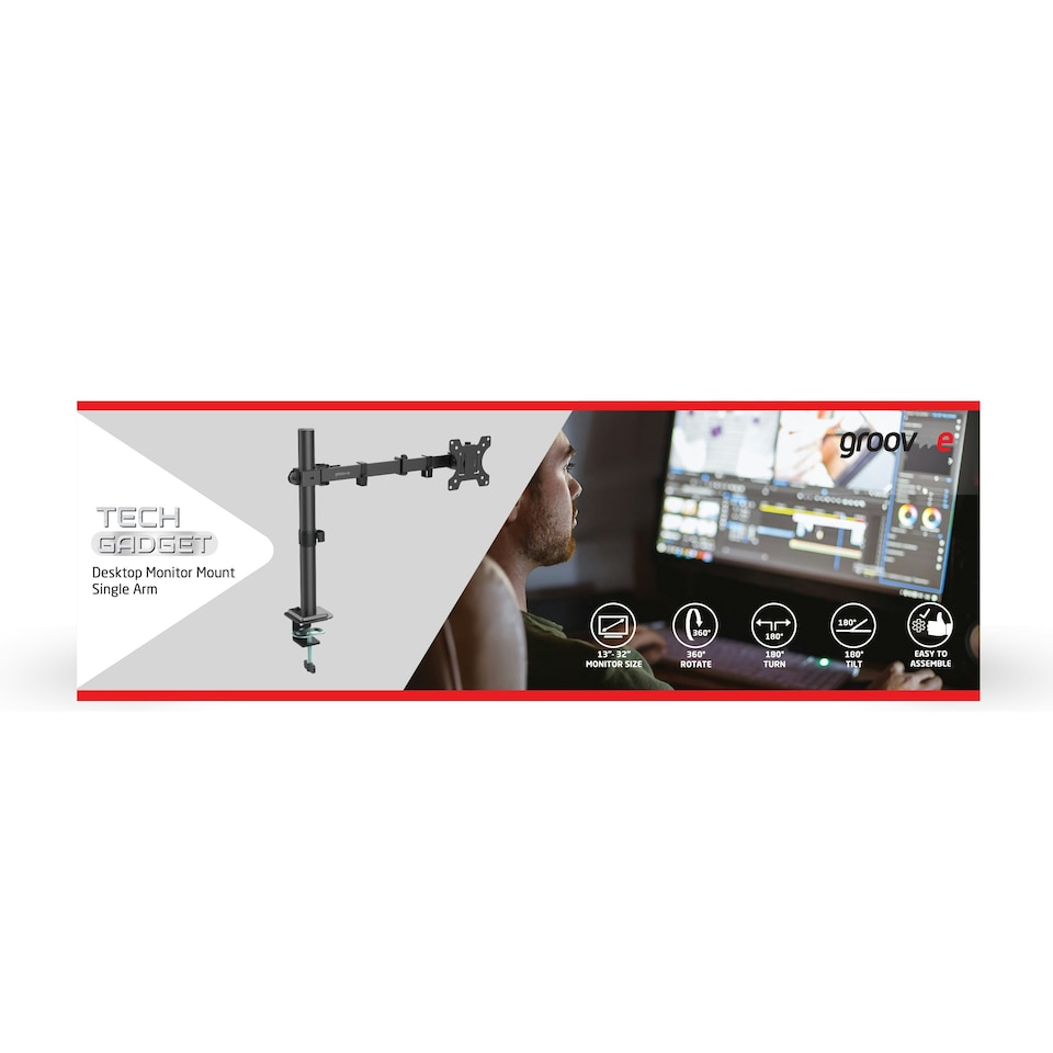 image 1 of Groov-e GVPC24BK Single Monitor Mount for 13" - 32" Screens