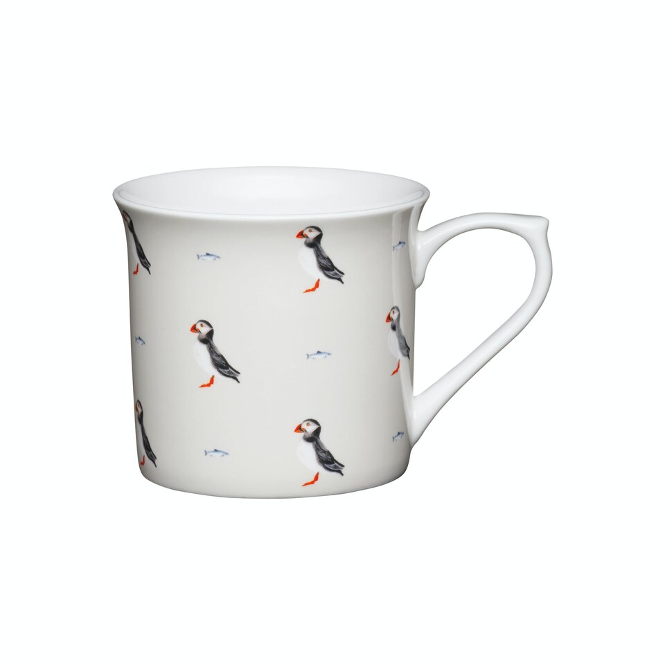image 1 of KitchenCraft Fluted Fine Bone China Puffin Mug | White