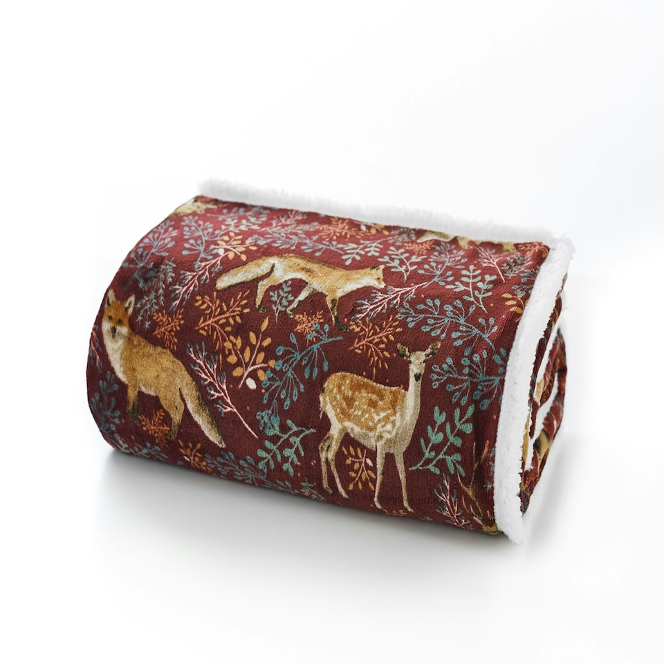 image 1 of Fox and Deer Soft Fleece Throw - 140 x 180cm Cosy Sherpa Blanket Blue | Navy