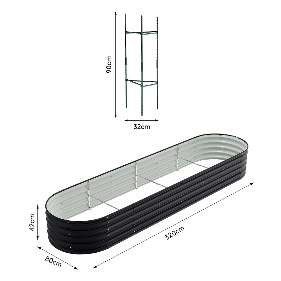 image 1 of Living and Home 3.2m Gardens Bed Oval-Shaped Galvanized Steel Garden Planter With Plant Support Trellis