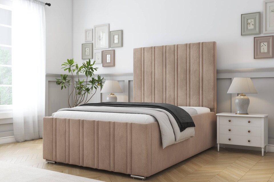 image 1 of Sloomy Radcliffe Mink Naples Bed Frame With Mattress With 50" Upholstered Headboard 3' Single
