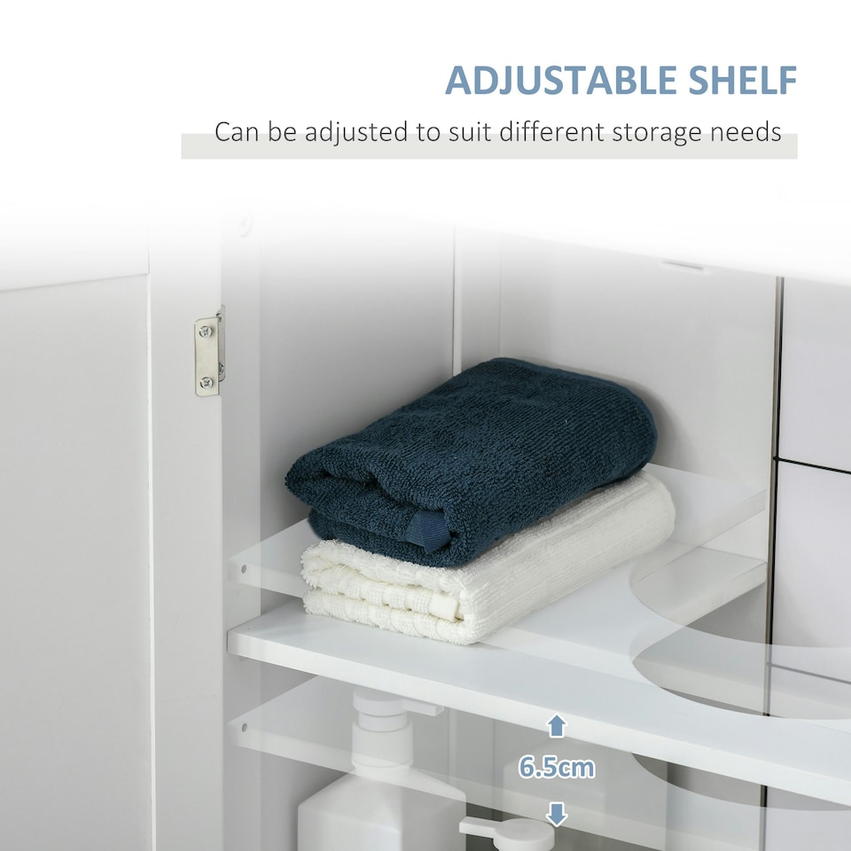 image 1 of kleankin 60x60cm Under-Sink Storage Cabinet w/ Adjustable Shelf Drain Hole White White | White