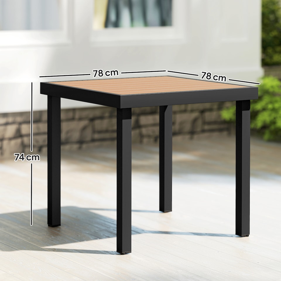 image 1 of Outsunny 78 cm Garden Dining Table for 4, Square Outdoor Side Table, Natural | Brown | Natural wood finish