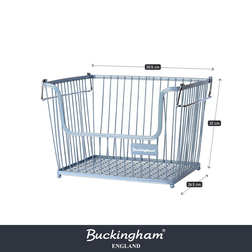 image 1 of Buckingham Multi-Purpose Stackable Storage Organising Basket 30.5 x 26.5 x 22 cm Light Grey