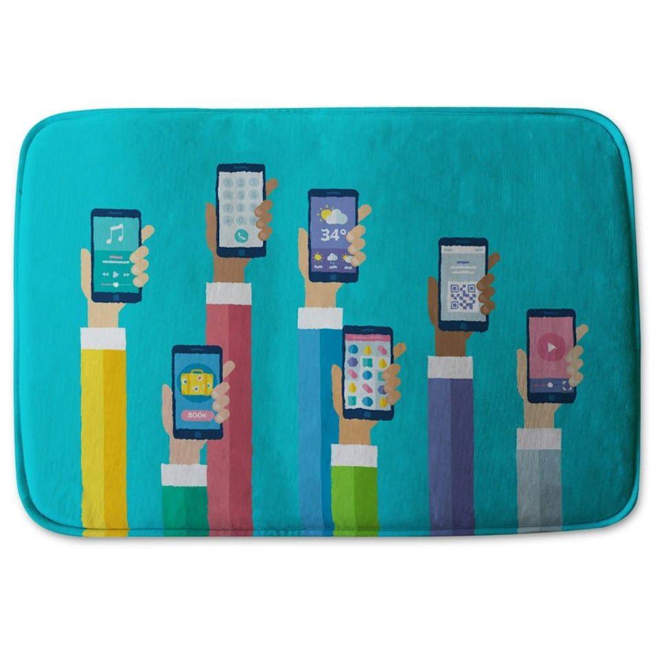 image 1 of Bathmat - Hands holding smart phones (Bath mats)