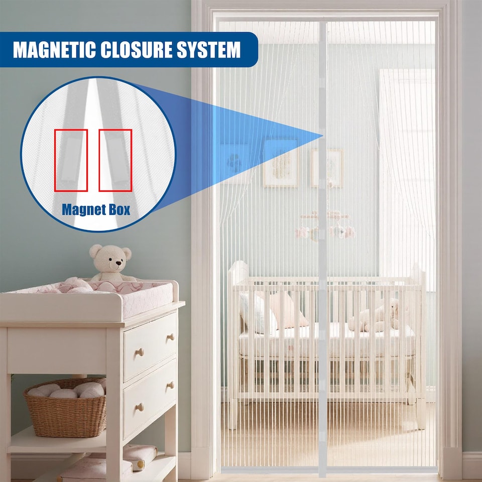 image 1 of GEEZY Magnetic Fly Screen Door Curtain 90x120cm White Mesh Insect Screen Mesh