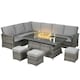 image 2 of Outsunny 7 Pieces PE Rattan Garden Furniture Set, 50,000 BTU Gas Fire Pit Table, Double Corner Sofa and 3 Footstools, 6 Seater Furniture Sofa Sets with Cushions for Conservatory, Grey
