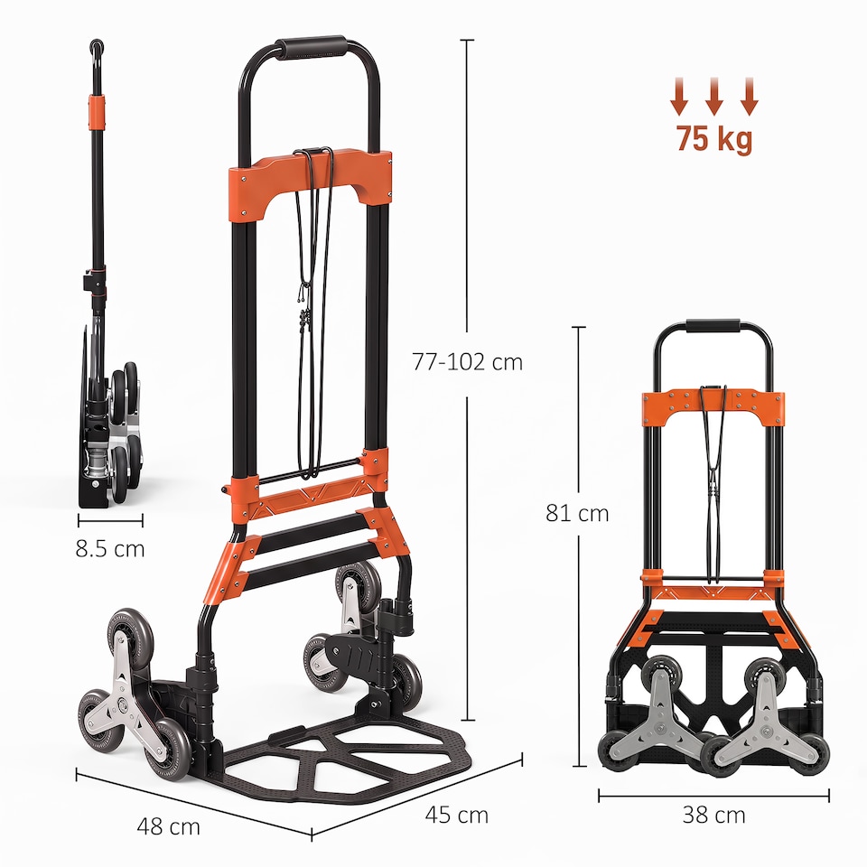 image 1 of HOMCOM Heavy Duty Foldable Trolley on Wheels, Black and Orange