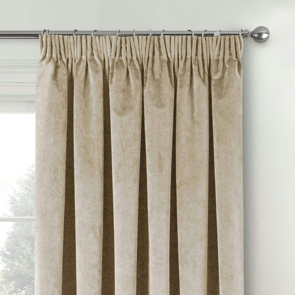image 1 of Oxford Cream Velvet Curtains 90 x 72 inch (229 x 183 cm) 100% Blackout Pencil Pleat Thermal Noise Reducing Curtains for Bedroom and Living Room