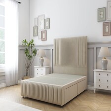 Sloomy Kingsley Almond Coniston Divan Bed Base 2 Drawers Left Side With 26 Inch Strutted Headboard & 12 Inch Matching Footboard | Cream | Almond | Small Single | 1