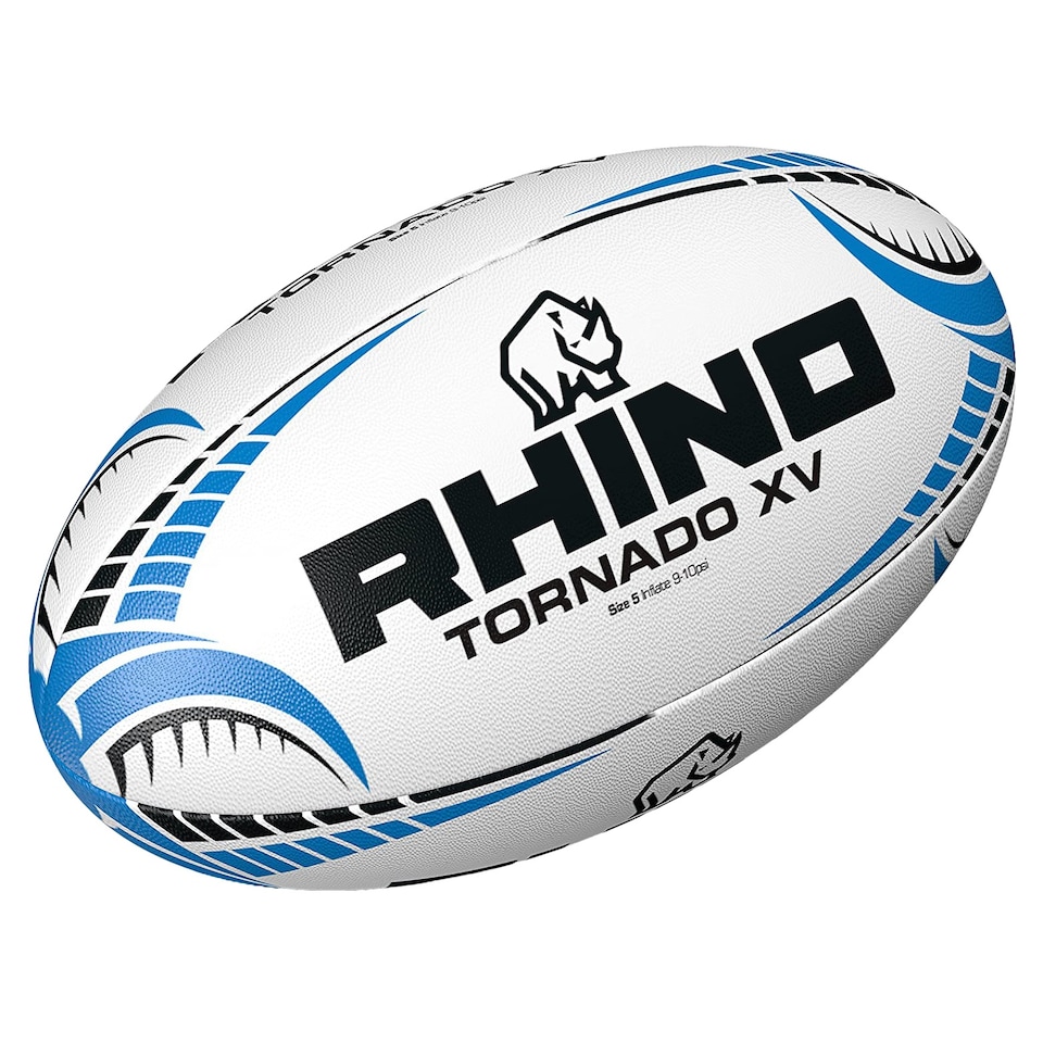 image 1 of Rhino Tornado XV Rugby Ball | White | White/Blue/Black | 4 | 1