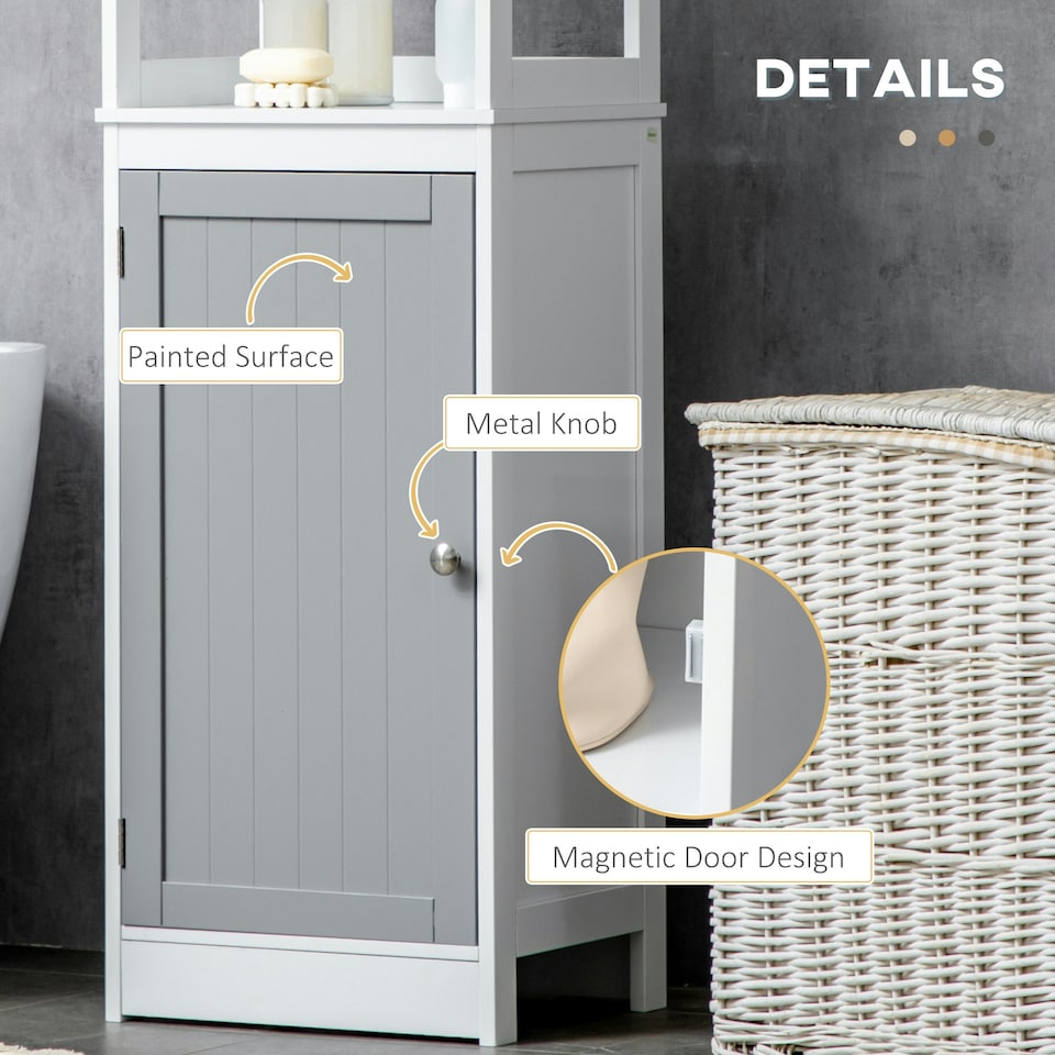 image 1 of kleankin Bathroom Tall Storage Cabinet Organizer Tower w/ Door Shelves White