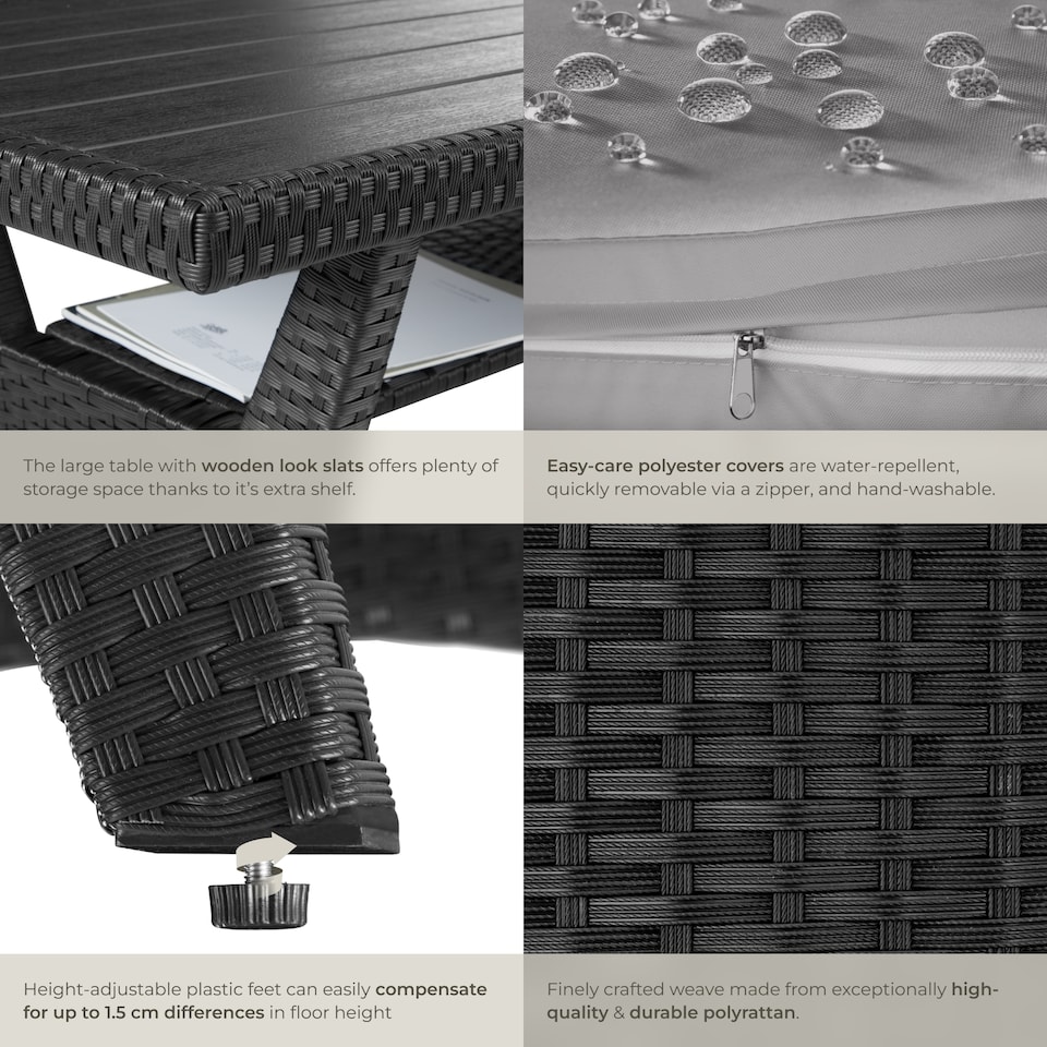 image 1 of Garden Furniture Set Catania - for 6 people, weather-resistant, thick cushions | Black | black | 120 x 65 x 73 cm | 1