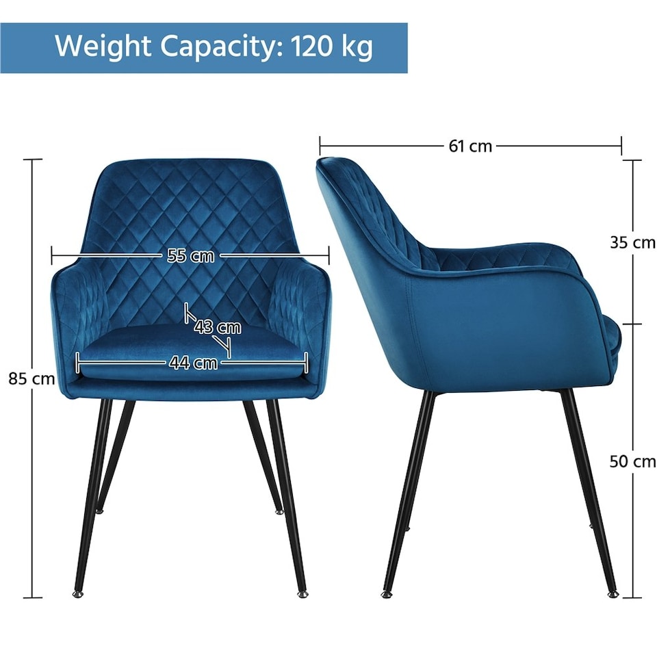 image 1 of Yaheetech Set of 2 Upholstered Dining Chairs with Velvet Fabric Blue