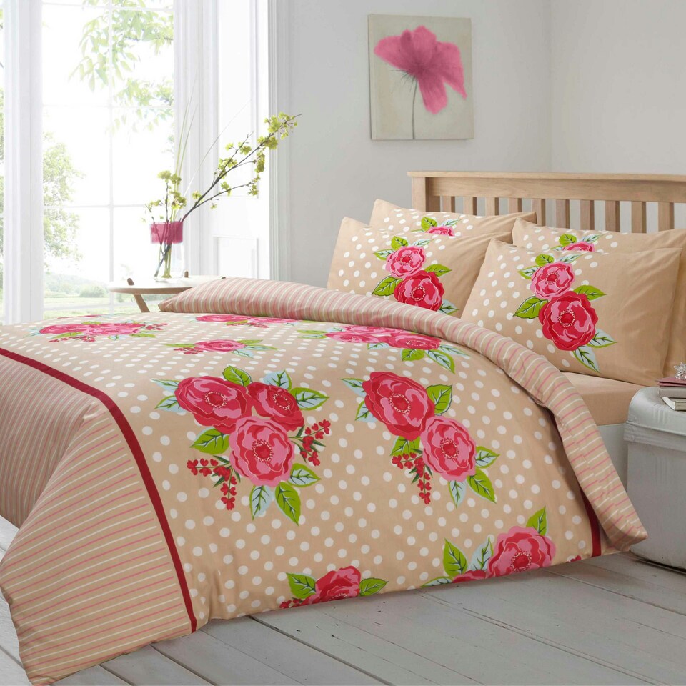 image 1 of Velosso Leah Printed Cotton Blend Duvet Cover and Pillowcase Set Brown | Single