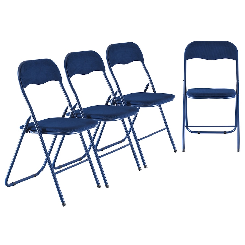 image 1 of 4-Pc Folding Chair Set with Cushioned Velvet Seat and Back | Blue | 4