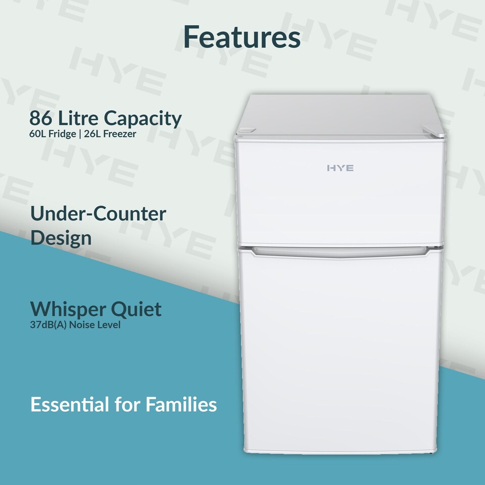 image 1 of HYE 86L Under Counter Fridge Freezer, Freestanding, 49cm, White - RF01UCFF85W13