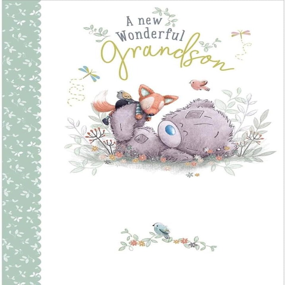 image 1 of Bear With Fox Plush New Grandson Congratulations Card