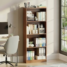 Vida Designs Cambridge 4 Tier Large Bookcase Display Storage, Walnut