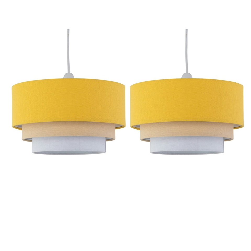 image 1 of First Choice Lighting Set of 2 Gabi Ochre Ombre Linen 3 Tier Ceiling Light Shades Yellow