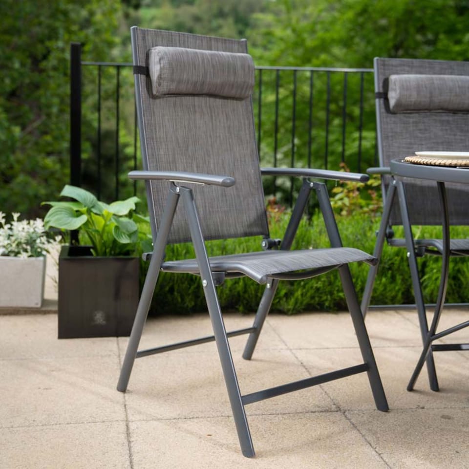 image 1 of 6 Seater Dining Set Garden Furniture With Parasol Reclining Chairs Glass Table In Grey