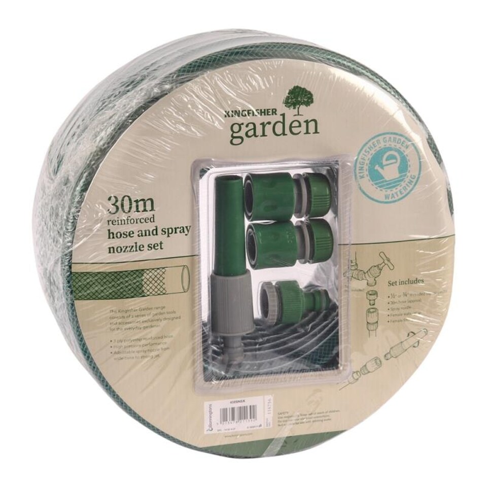 30m Garden Hose and Spray Nozzle Set (430SNSX) Green