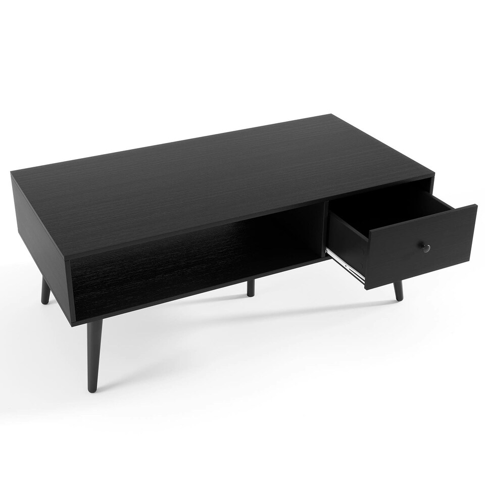 image 1 of COSTWAY 109 CM Coffee Table with Drawer and Storage Shelf Black Black