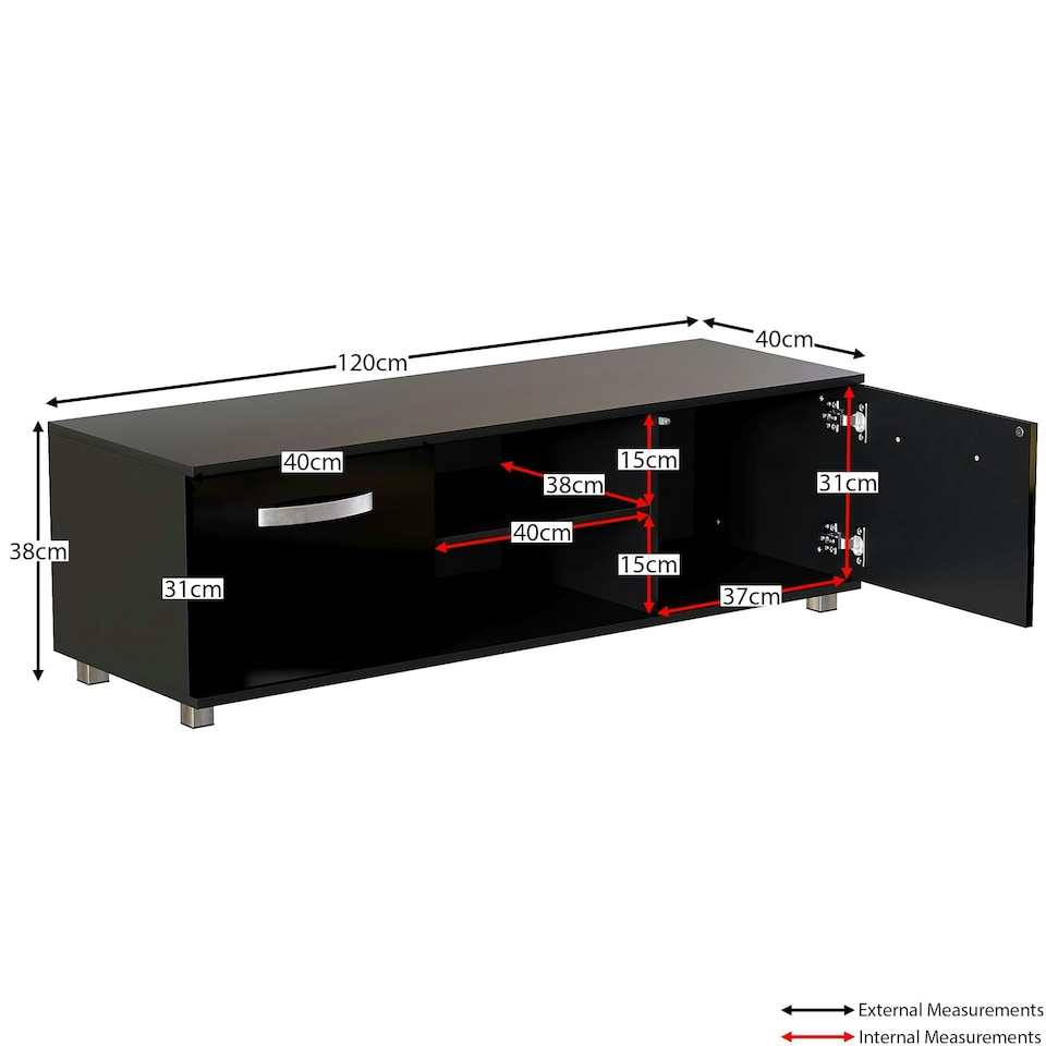 image 1 of Vida Designs Cosmo 2 Door TV Unit Entertainment Stand, 120cm, Black | Black | 1