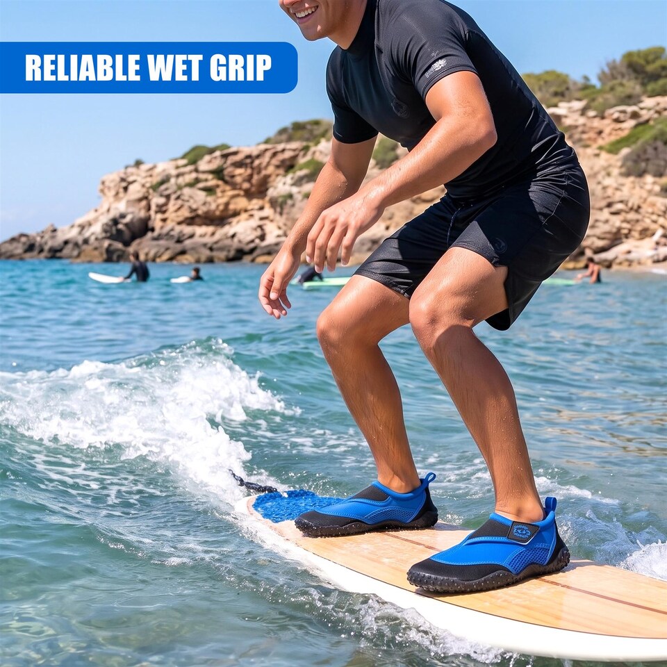 image 1 of GEEZY Aqua Water Shoes, Unisex, Beach Surfing - Blue & Black, UK Adult 11