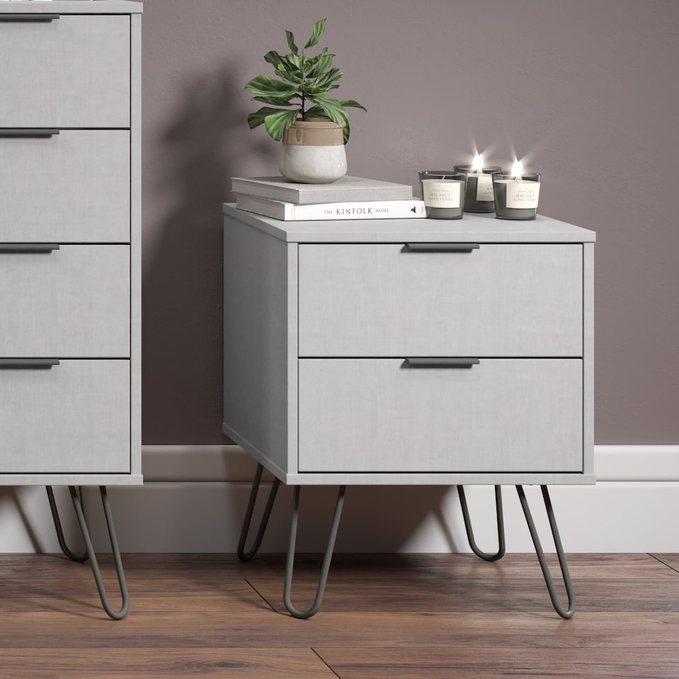 image 1 of Augusta 2 Drawer Bedside Table - Modern Industrial Style Nightstand for Bedrooms | Grey | Grey | One Size | 1