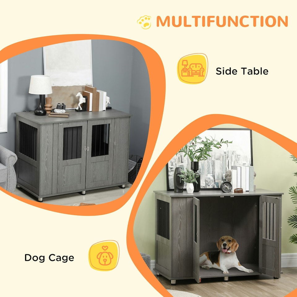 image 1 of PawHut Dog Crate Kennel Cage for Extra Large Dog, Indoor End Table, Grey