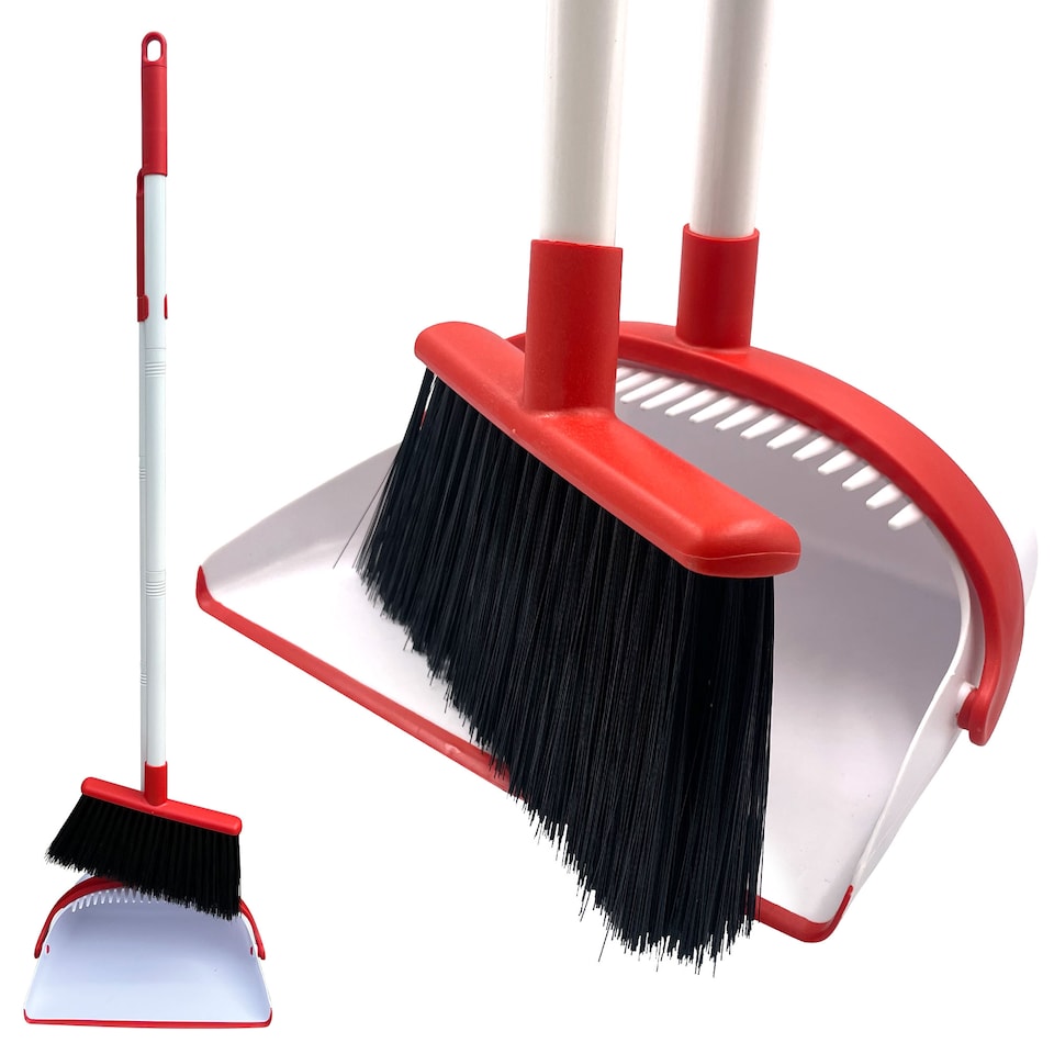 image 1 of Long Handled Dustpan and Brush Set Reduce Bending Tall Lobby Dustpan and Sweeping Brush