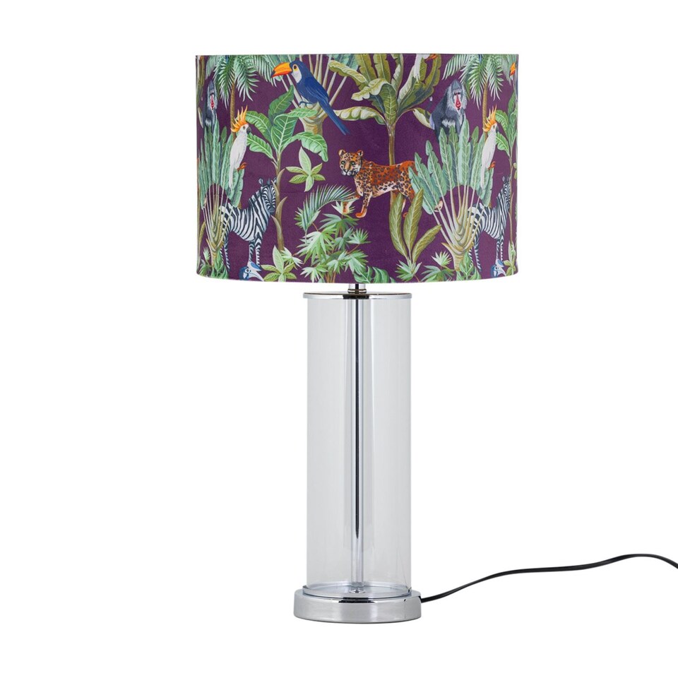 image 1 of Set of 2 Aura - Chrome Table Lamps with Safari Velvet Shades | Chrome | Multi | Large | 2