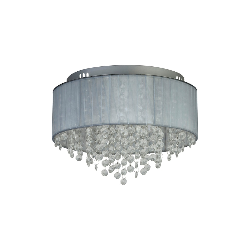 image 1 of 3Lt Ceiling Flush - Wrapped Chiffon Shade & Glass Drops