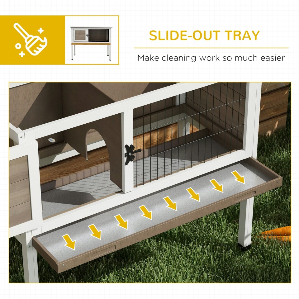 image 1 of PawHut Wooden Guinea Pig Hutch, Small Animal Cage w/ Tray & Roof, Brown
