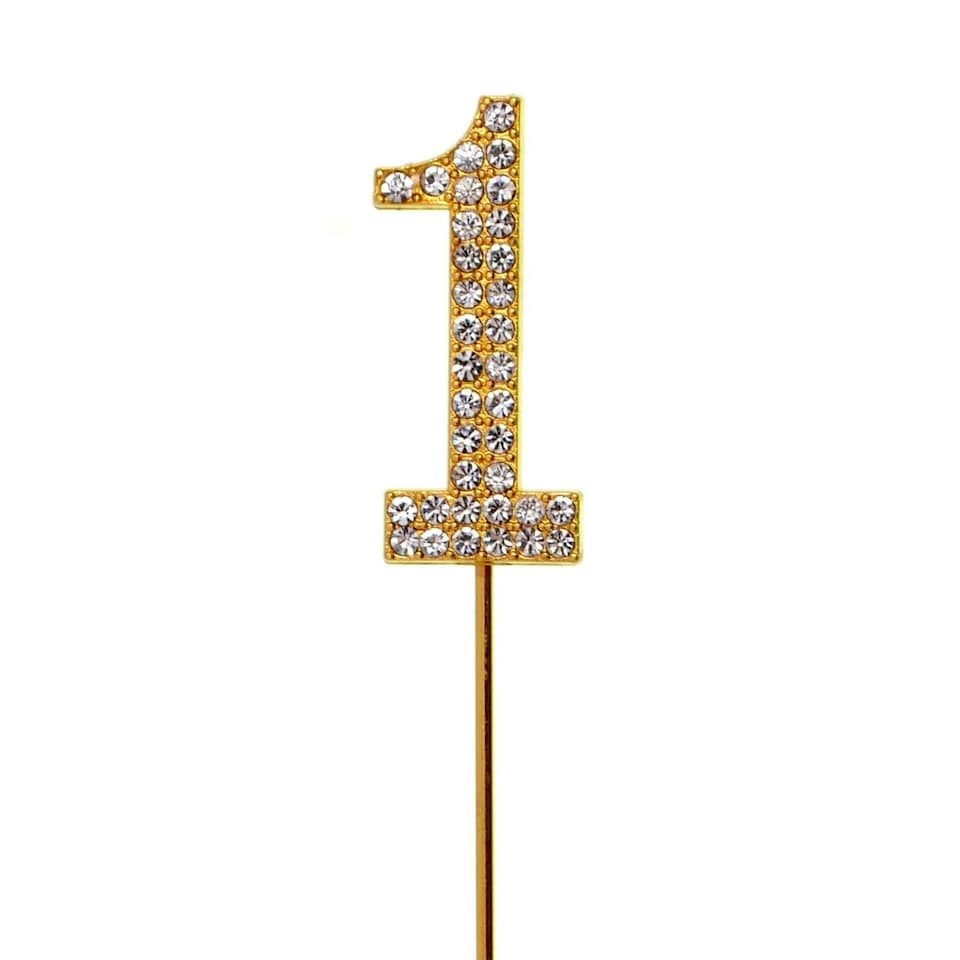 image 1 of Cake Topper Number 1 Gold Sparkly Diamond Gold