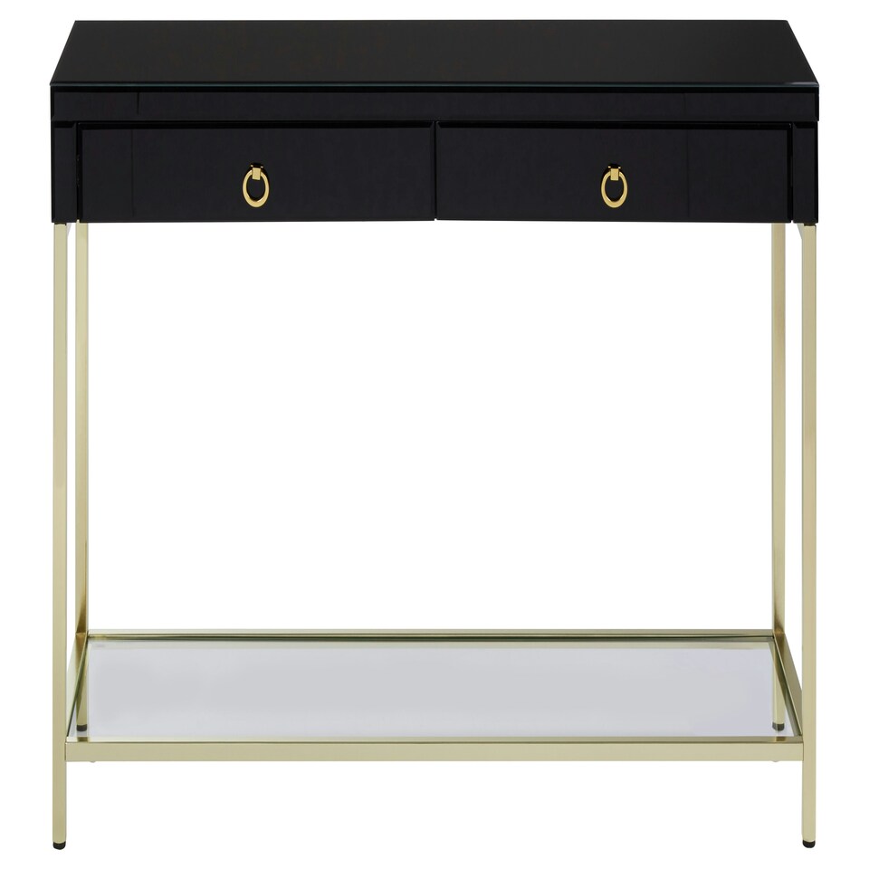 image 1 of Interiors by Premier Glamorous Gold Finish Console Table, Decorative Table For Livingrooms, Stylish Room Table With Glass Shelf Black