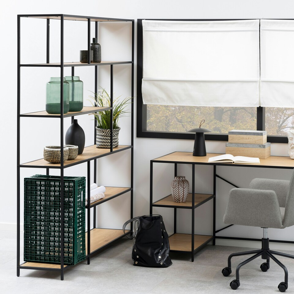 image 1 of Seaford Bookcase with 1 Drawer and 5 Shelves in Black and Oak