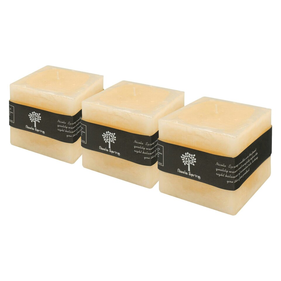image 1 of Nicola Spring Square Vanilla Pillar Candles - 120 Hours - Cream - Pack of 3
