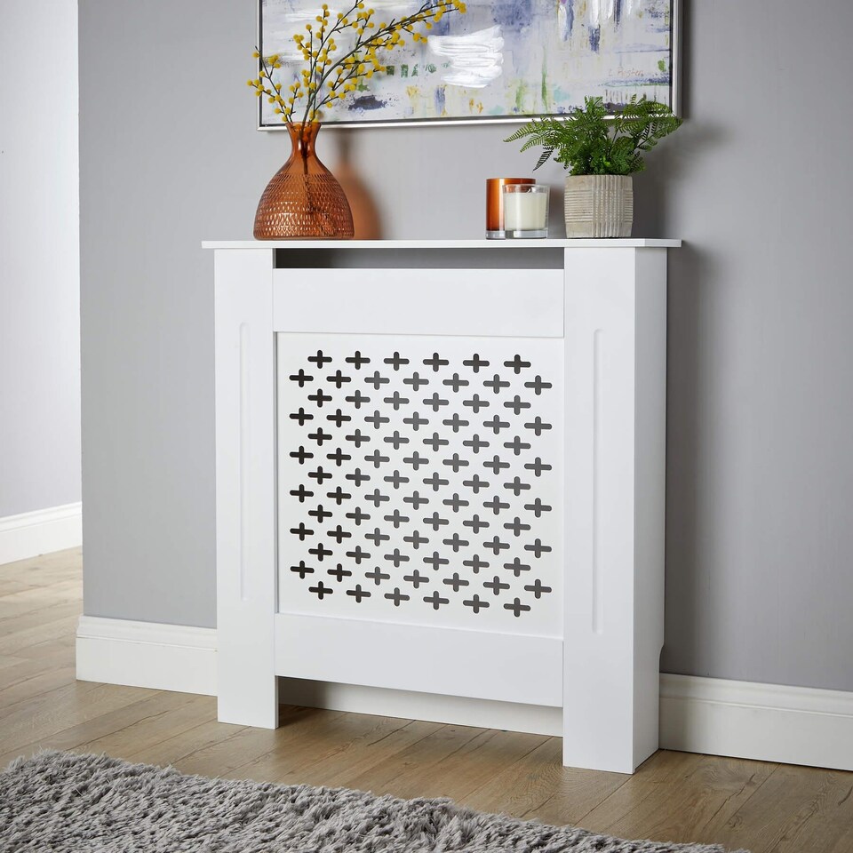 image 1 of Small Radiator Cover MDF Wooden Home Decorative Modern Design | White