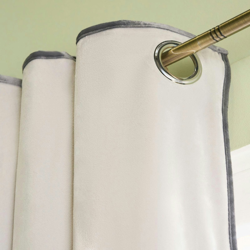 image 1 of OHS Piped Edge Velvet Light Reducing Insulated Panel Pair Eyelet Curtains, 90x90" | Multi | Grey/Charcoal