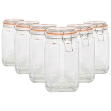 Argon Tableware Square Glass Jars with Clip-Top Lids - 1.25L - Pack of 6