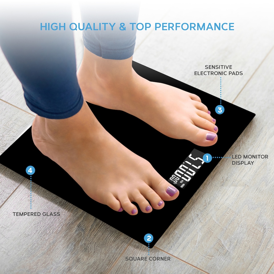 image 1 of Get Fit Digital Weighing Bathroom Scale - Lcd Display & Automatic On / Off - Room Temperature & Battery Health Indicator | Black | 29x29cm | 1