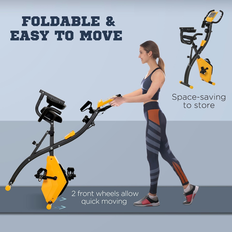 image 1 of HOMCOM 2-In-1 Folding Exercise Bike with 8-Level Magnetic Resistance Yellow