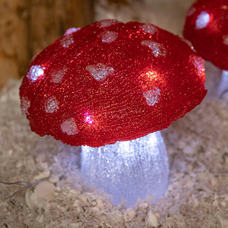 image 1 of Set of 4 Battery Operated Red & White Acrylic Christmas Mushrooms with Cool White LEDs