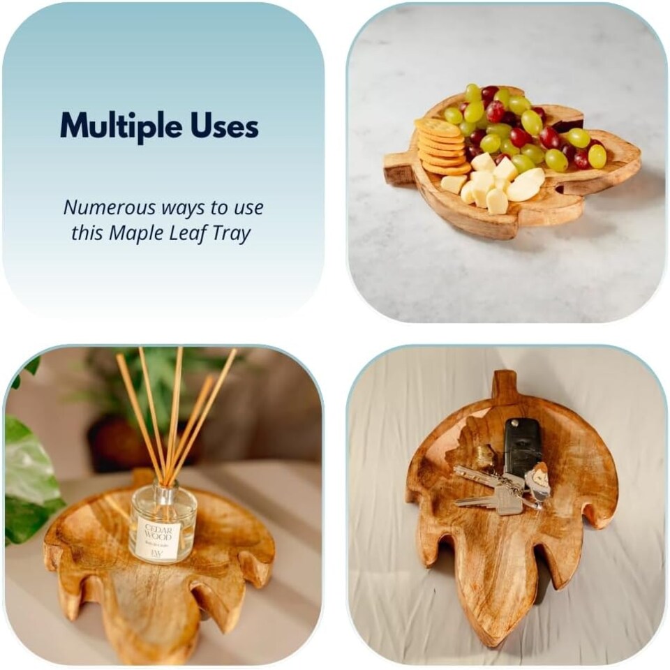 image 1 of Marco Paul25cm Wooden Maple Leaf Decorative Bowl Autumn Centrepiece Brown